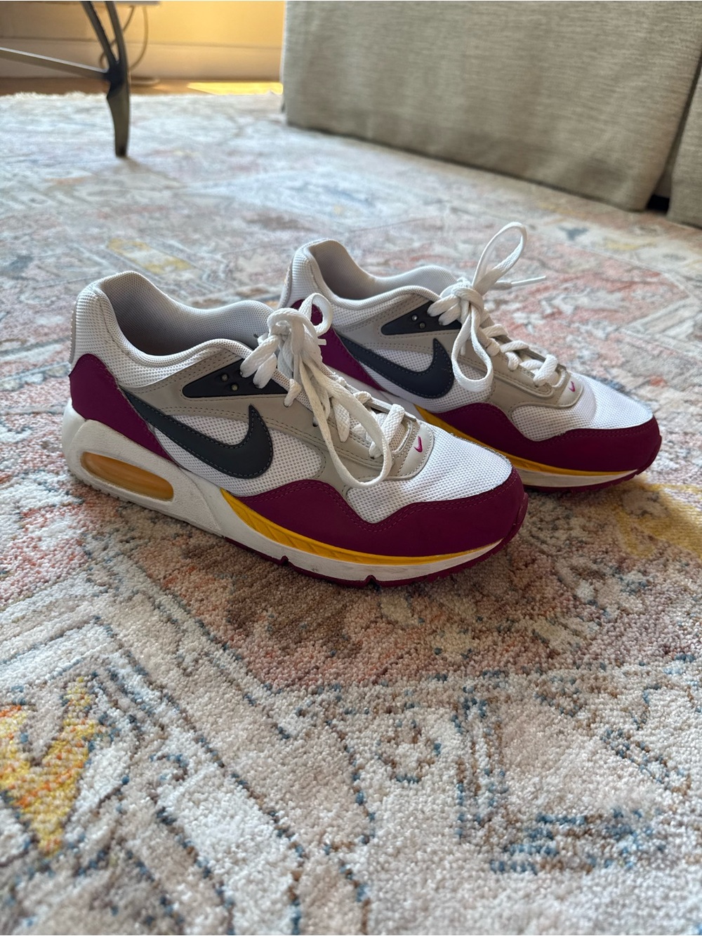 Nike White and Magenta Air Max-style Sneakers